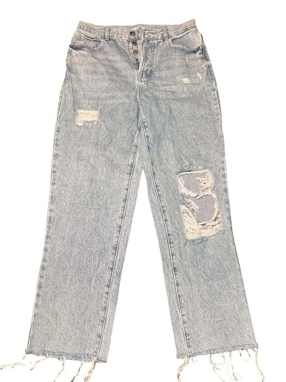 PacSun Women’s Light Wash Distressed Ripped High Rise Straight Leg Jeans 28x25